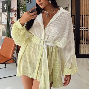 Princess Polly white and green belted mini long sleeve dress size 6